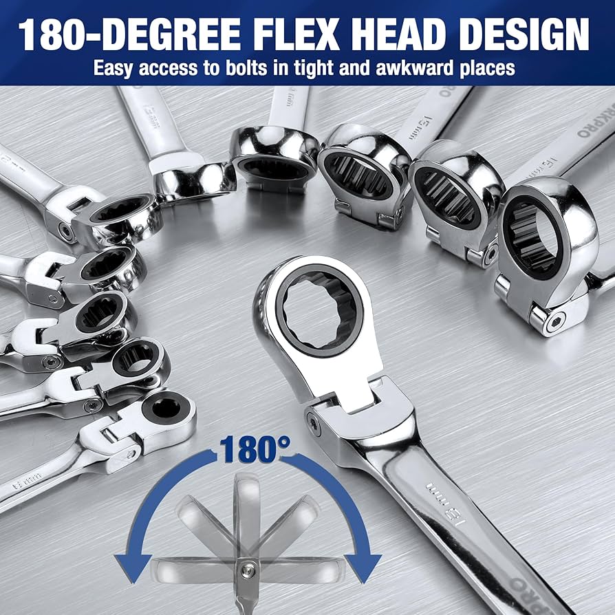 【ちー】 WORKPRO 22-Piece Ratcheting Wrench Set, Flex-Head Ratchet